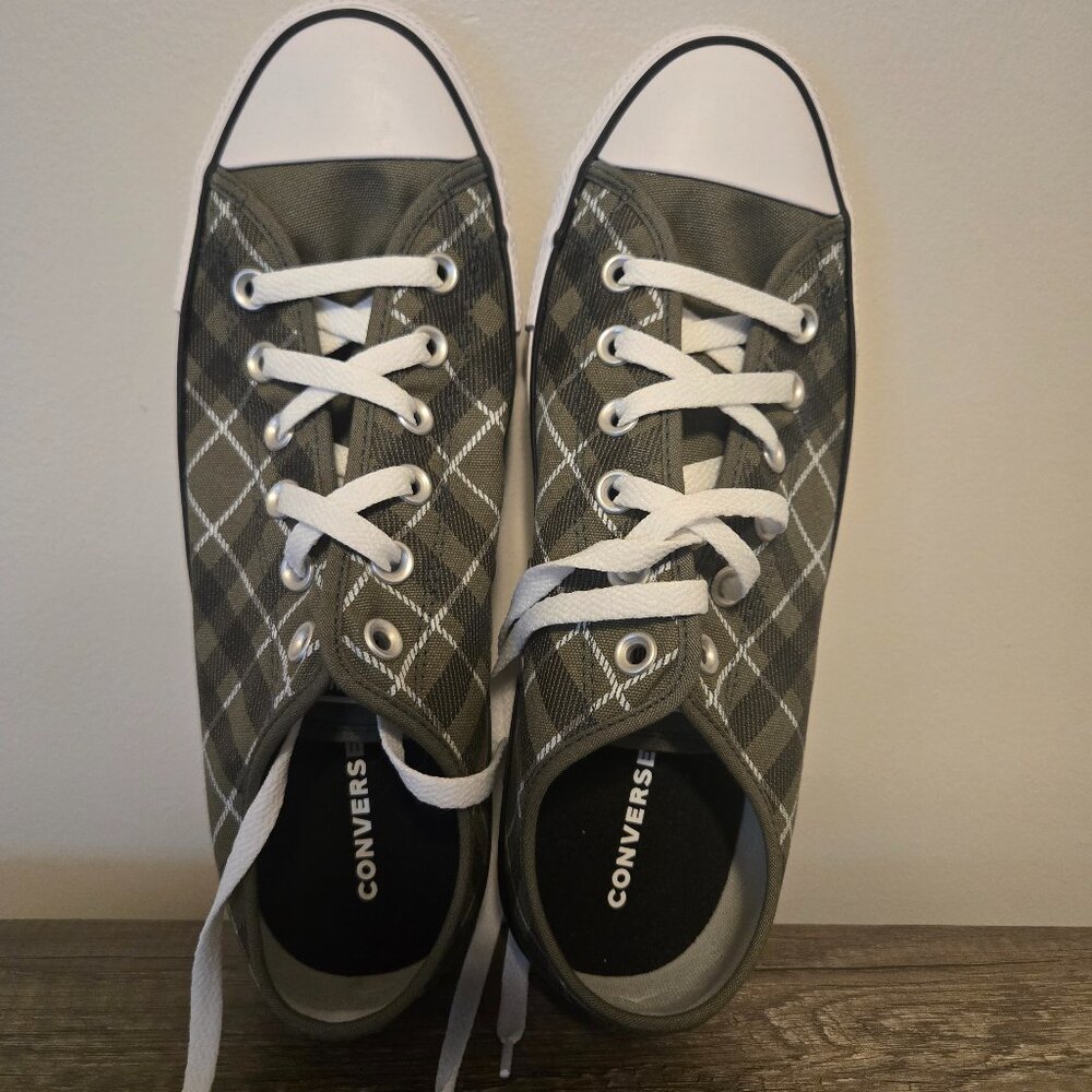 🔥 RARE Custom Converse All Star Low Top | Olive Plaid | Size 10 | NWOT